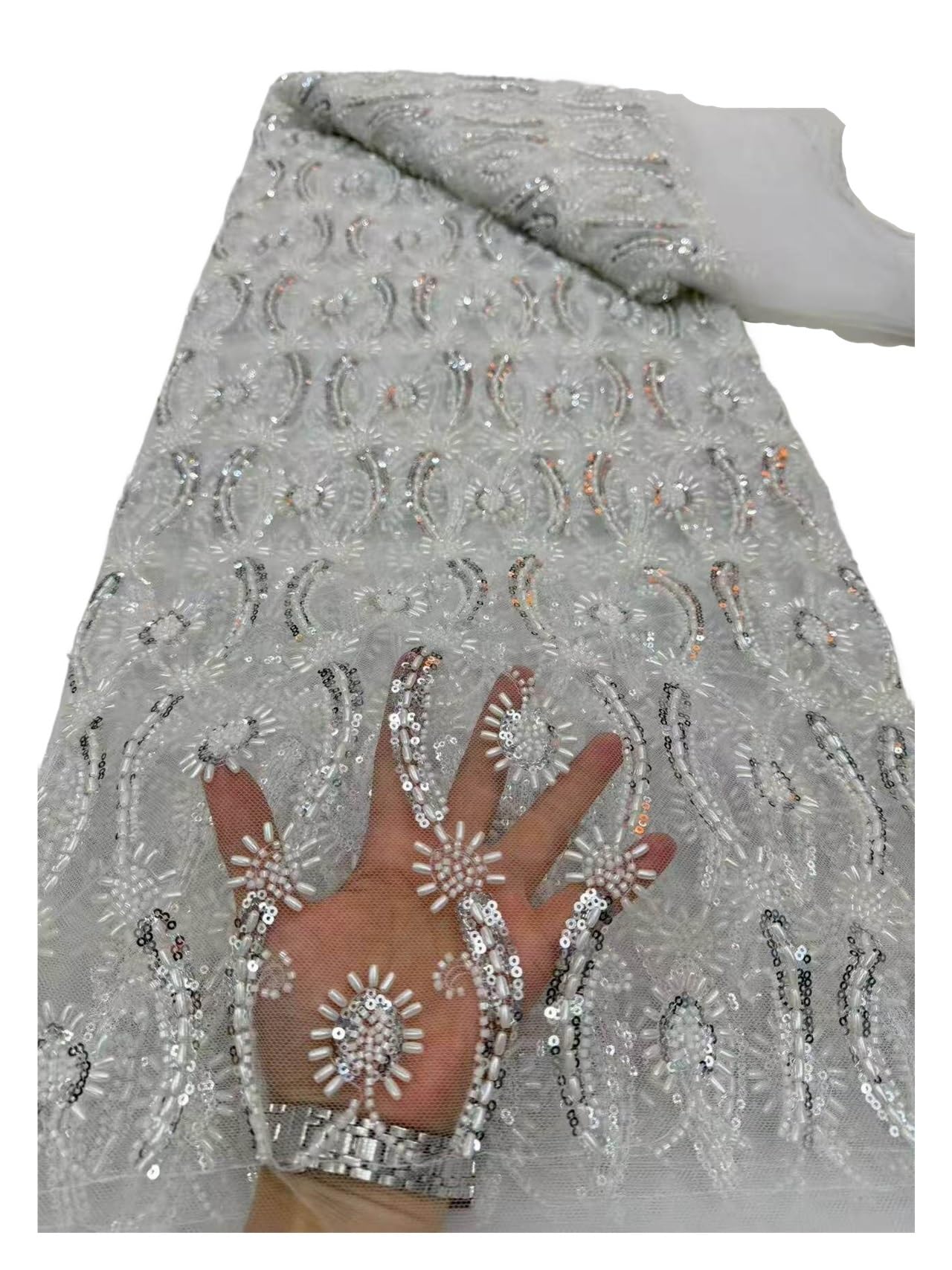 5 Yards Lace Fabric Heavy Flower Seed Beaded Sequin 120cm