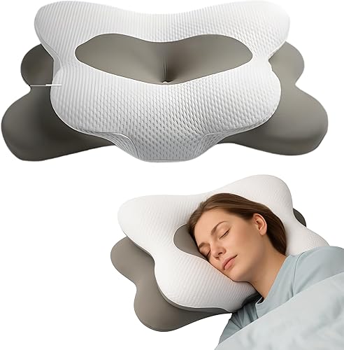 Almohada ortopédica cervical para dolor de cuello y hombros  Espuma viscoelástica ajustable de contorno de mariposa, funda transpirable refrescante,