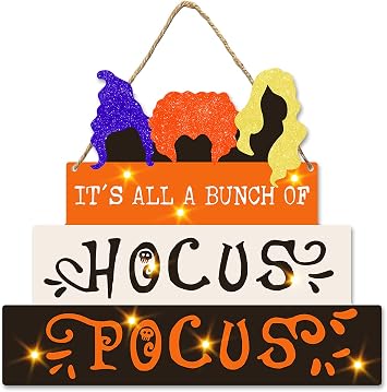 CIOEY Halloween Door Hanging Sign Spooky Hocus Pocus Wall Sign Plaque for Indoor Outdoor Decor Home School Office Haunted House Yard Decorative Signs Halloween Party Decoration