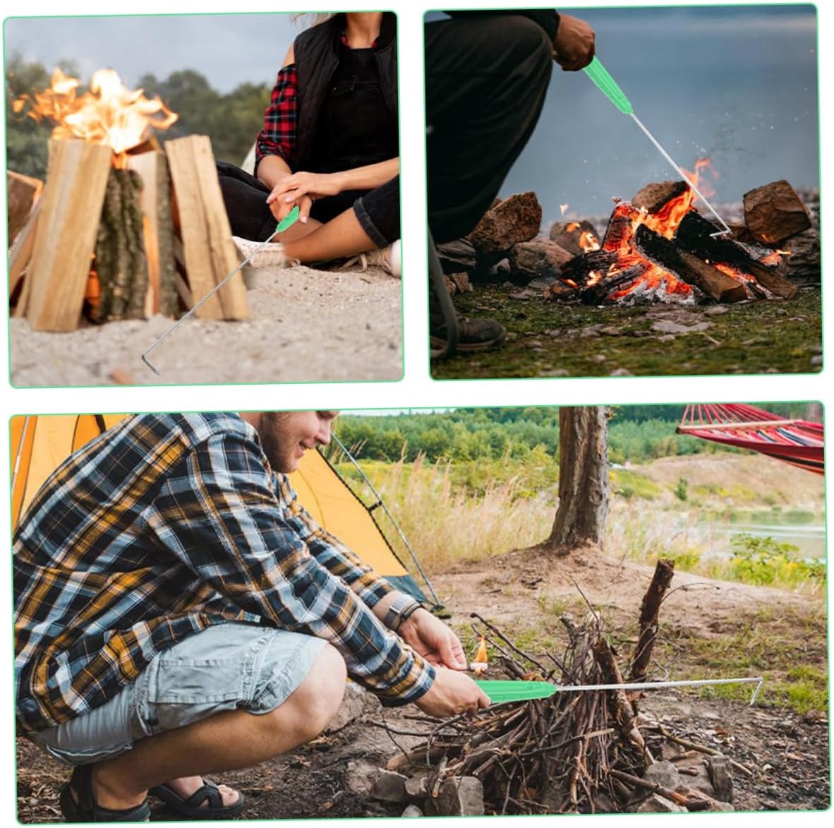 Fire Poker for Fireplace and Camping, Extra Long Heat Resistant Iron Tool