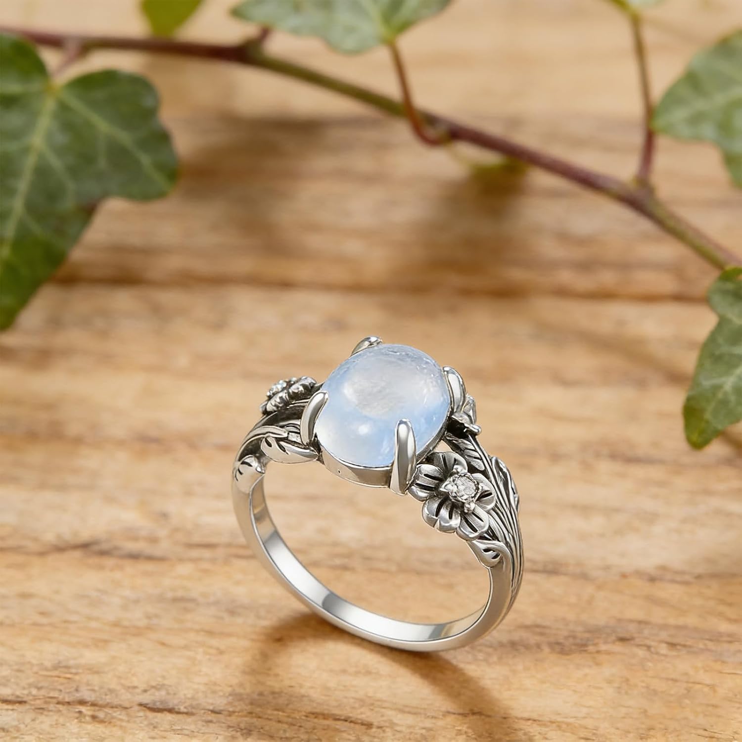 925 Sterling Silver Gemstone Ring for Women, Vintage Floral Vine Ring, Nature Style Engagement Promise Ring for Her
