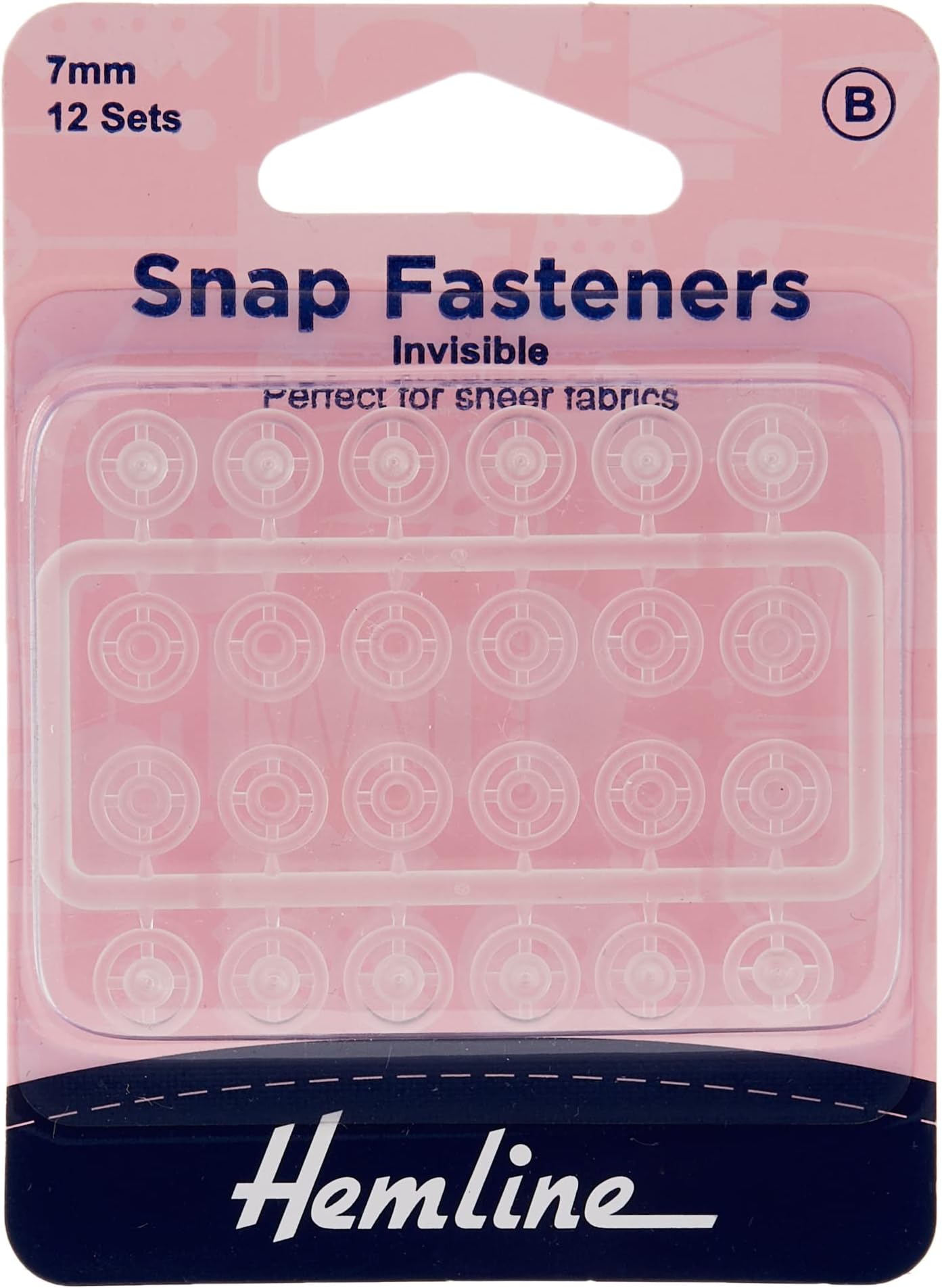 Hemline Snap Fasteners - Nylon (Invisible), 7mm, 12 Sets