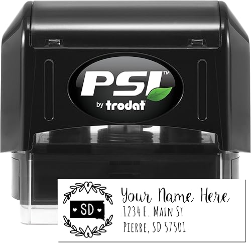 Miniatura 332 de State Love - Sello de dirección autoentintado para Texas, caja rosa, púrpura o negra, impresiones limpias y nítidas, diseño rectangular, tamaño 7/8