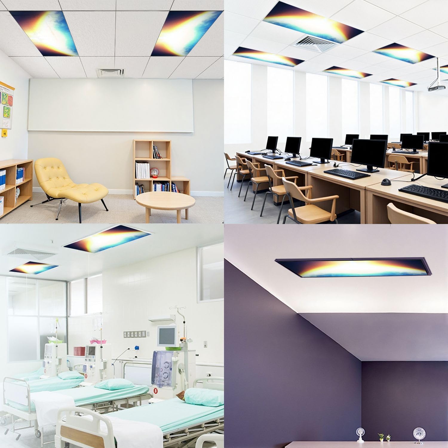 Fluorescent Light Covers for Ceiling Lights Shining Sun Rainbow Easy to Install Magnetic Light Filter for Classroom Office Hospitals School Home Decor