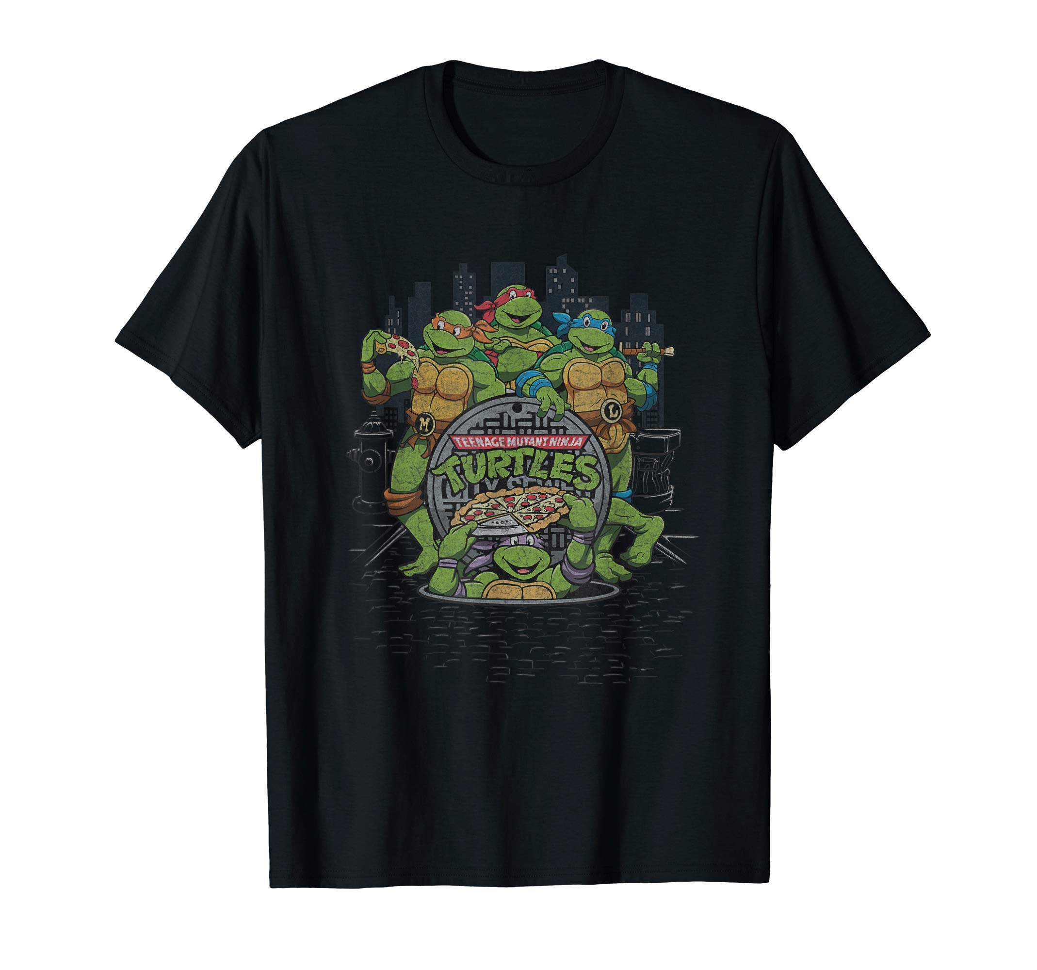 Tmnt Standing Group Sewer-skyline Background T-ShirtOEKO-TEX STANDARD 100