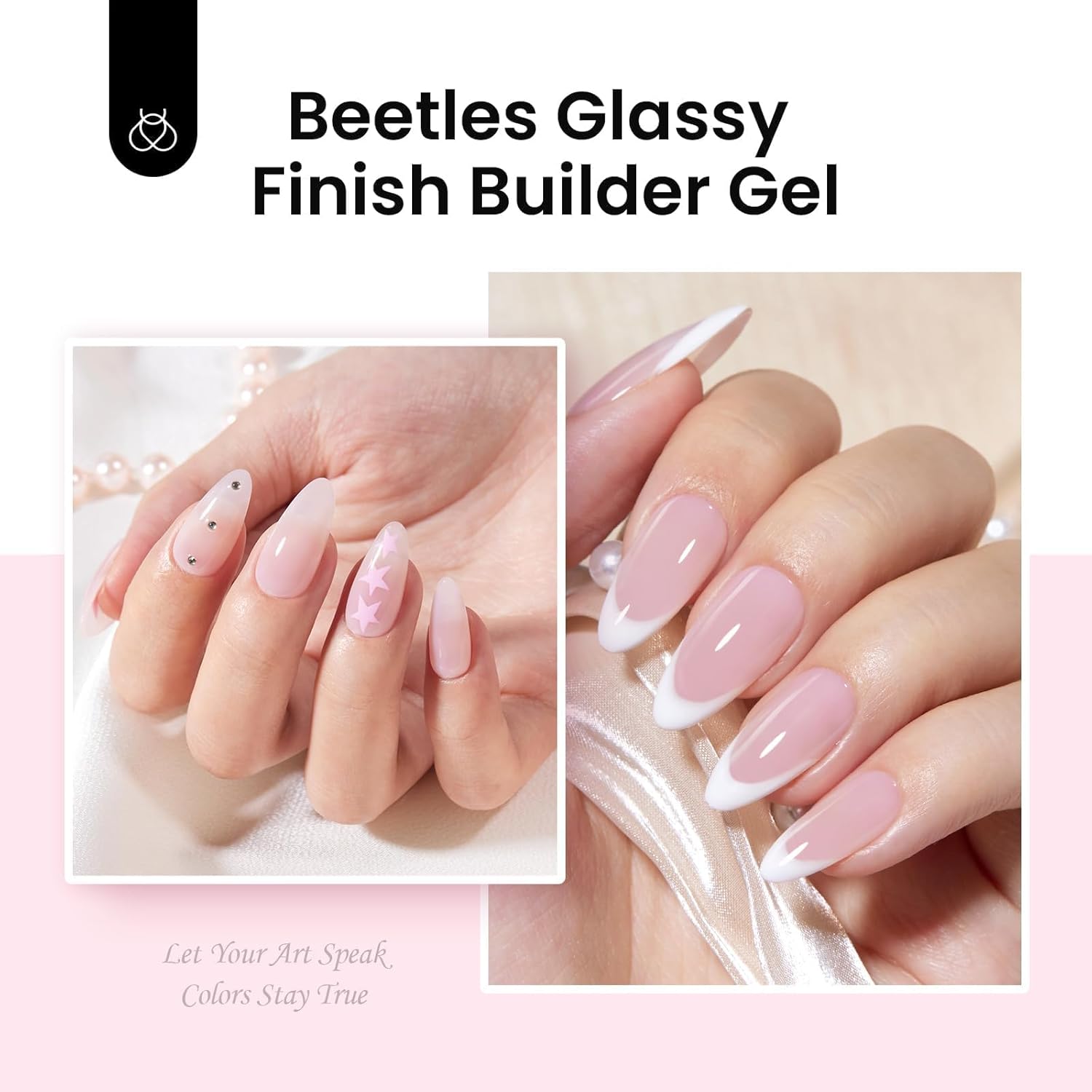 Beetles Hard Gel for Nails Kit,3 Colors Clear Nude Glitter Sculpted Gel, Nail Extension,Sculpting,with Long Square Half Cover Nail Tips for Salon Pros Women,Nude Pink&Clear Builder Gels,UV&LED Cured