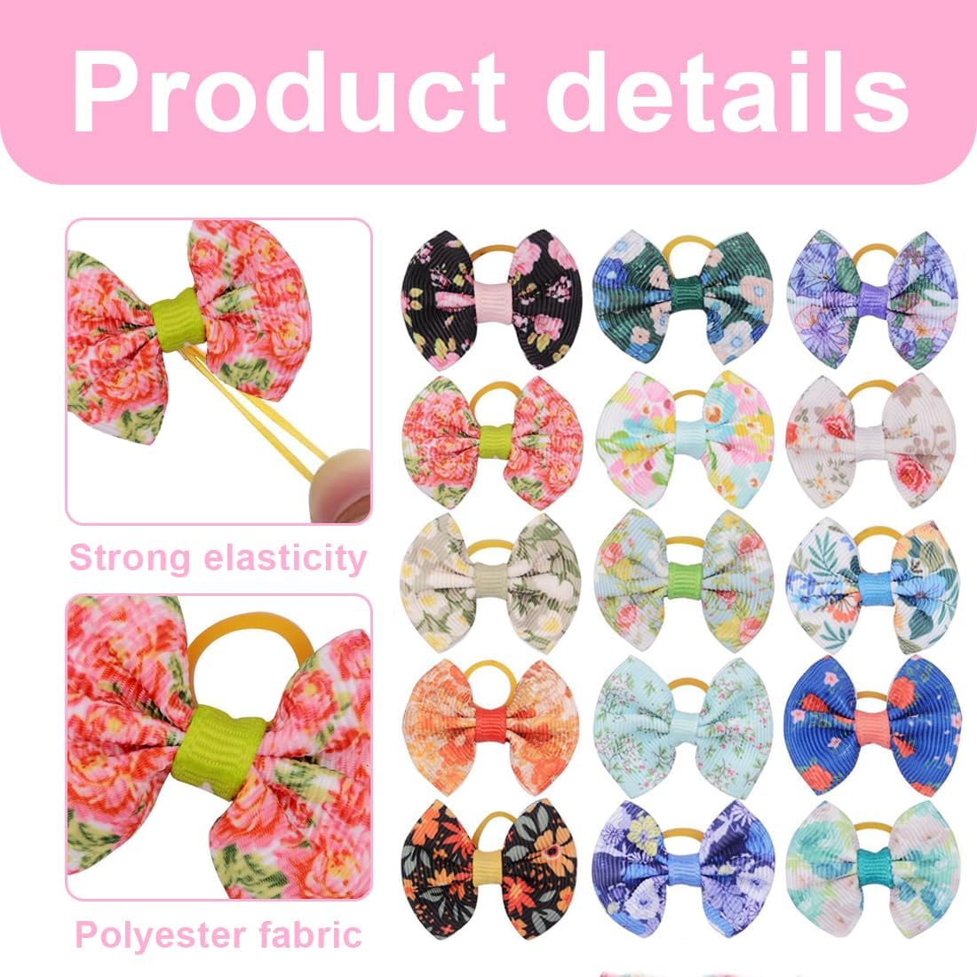 20 Pieces Dog Hair Ties with Elastic, Hair Accessories for Dogs, Bow for Long Hair, Small Dog, Cat Puppy (Random Pattern), multicoloured, A 4