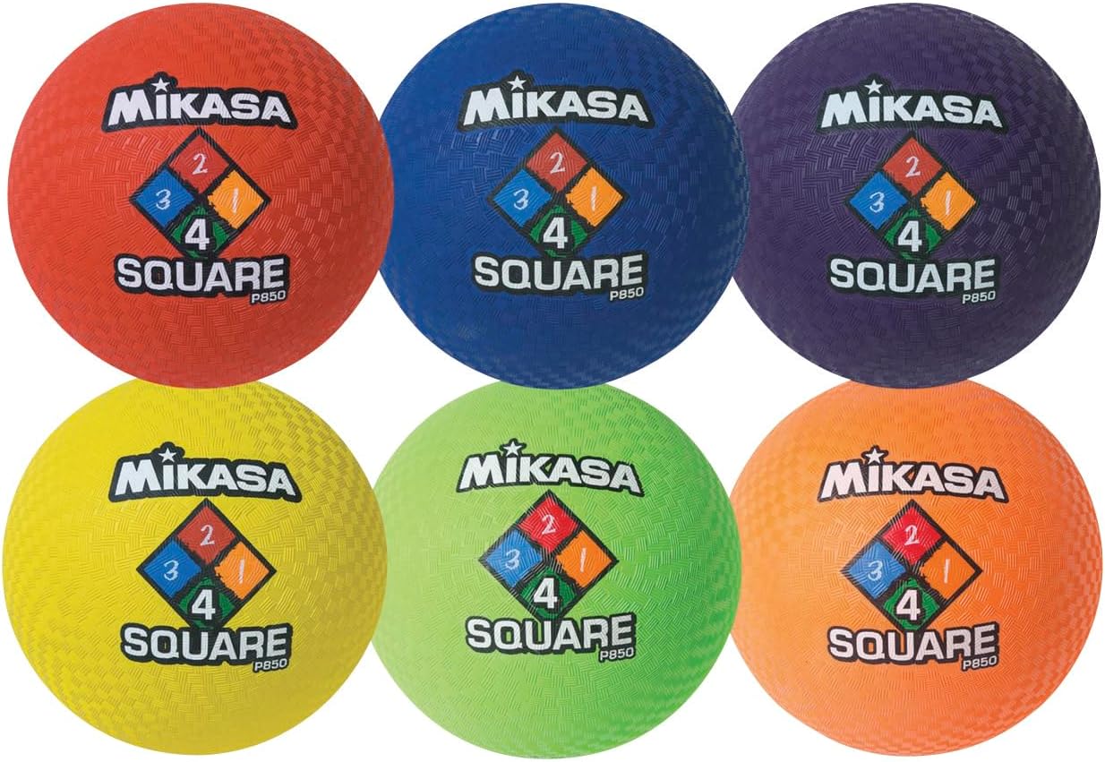 Mikasa 4-Square Rubber Playground Ball, 8-1/2 Inches, Set of 6, Assorted Colors