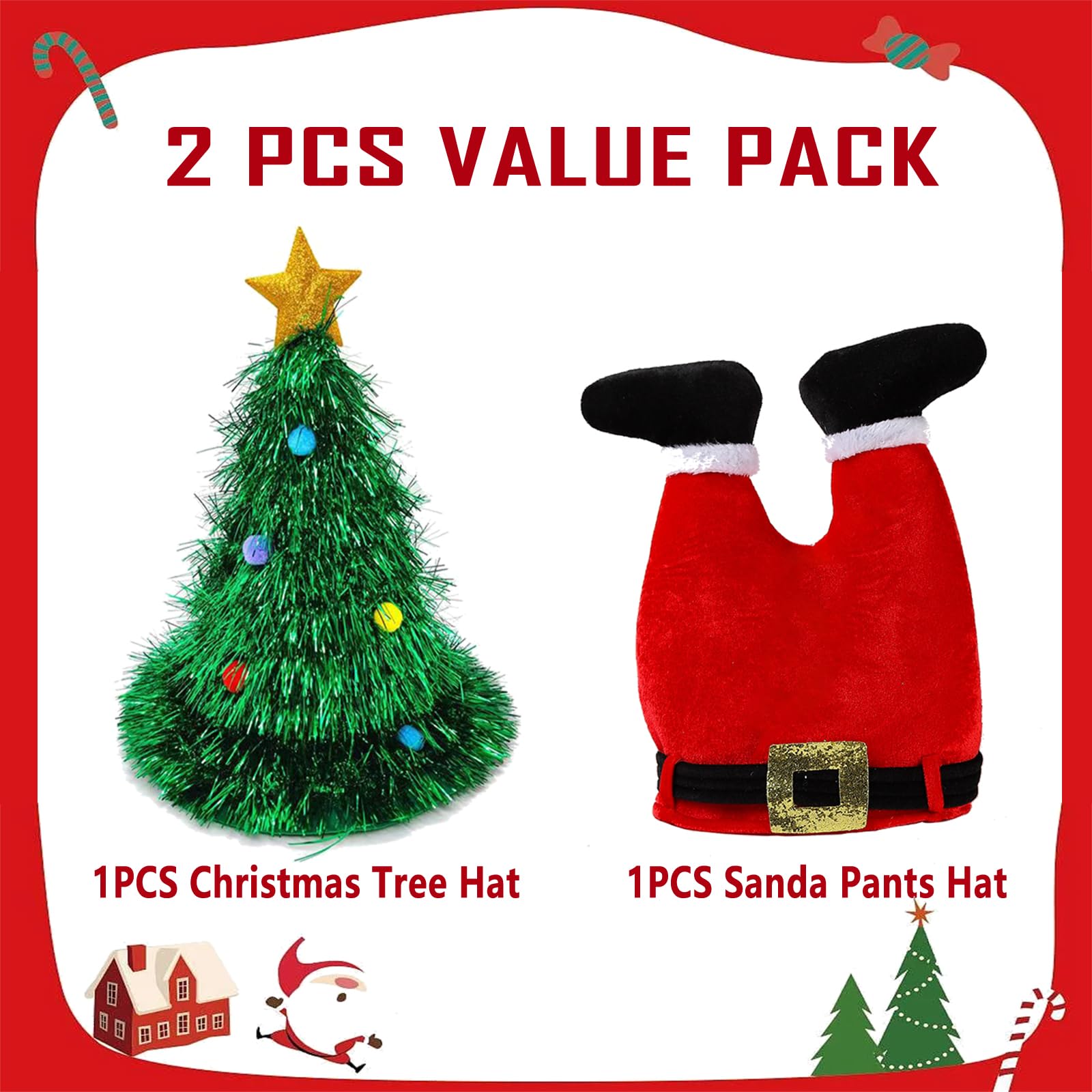 Set de 2 gorros navideños: gorro con árbol de Navidad y pantalones de Papá Noel para adultos