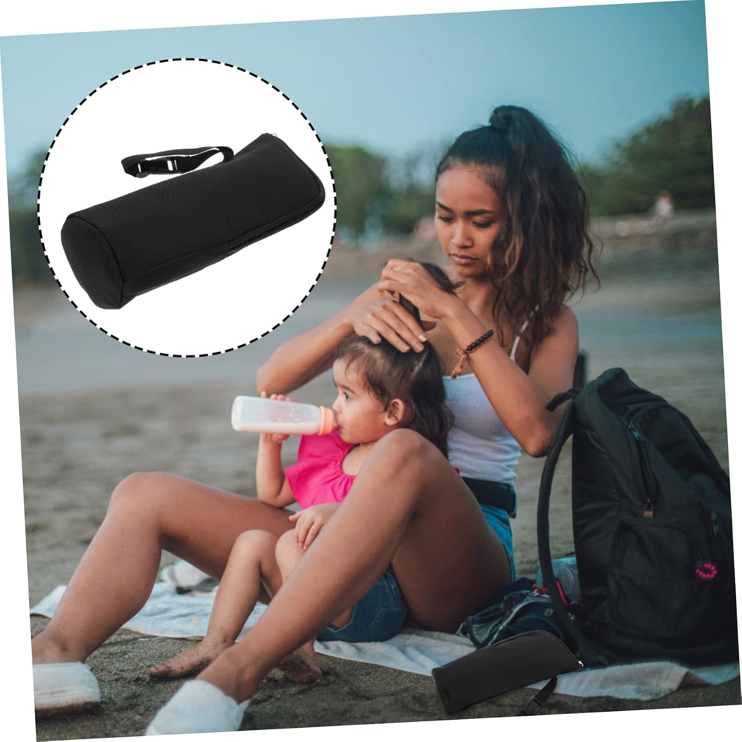 Insulated Bottle Bag Temperature Retaining Cooler for Breast Milk Convenient Hand Strap Durable Design Black Color Random Zipper Color