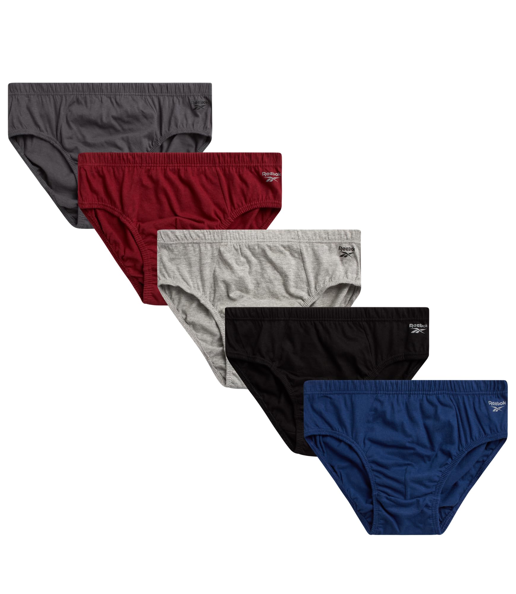 Reebok Mens Low Rise Briefs - 5 Pack Soft Cotton Mens Underwear Briefs with Supportive Contour Pouch for Everyday Wear
