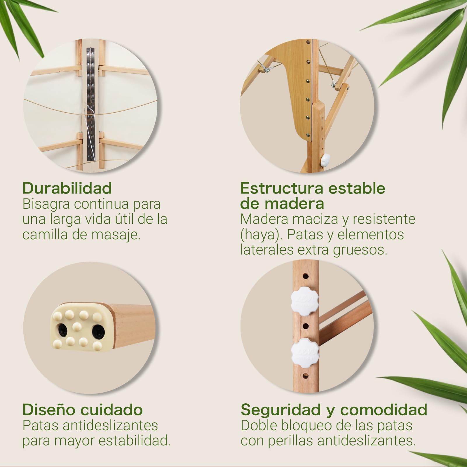 Zen – Camilla Masaje Plegable móvil de Esquinas Redondeadas Altura Regulable - Camilla estetica Madera Maciza para masajes Activos - Camilla Plegable con reposacabezas, reposabrazos y Bolsa Crema