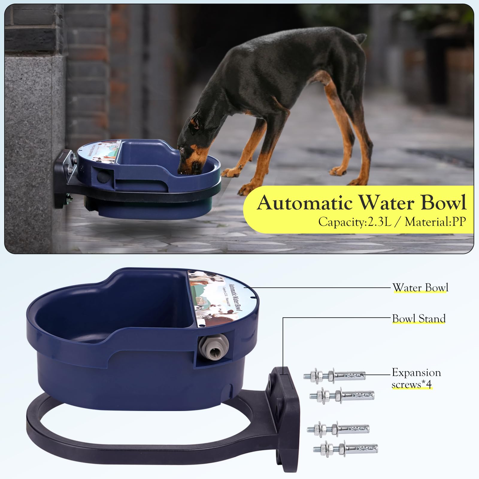 Ciotola Automatica per L'Acqua Del Bestiame con Valvola Galleggiante Regolabile In Plastica per Animali di Pecora Capra Vitello Scrofa Cane Abbeveratoio per Animali di Grandi Dimensioni (Blu)