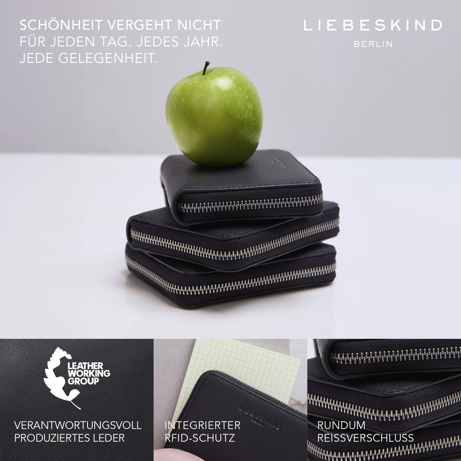 LIEBESKIND Berlin Geldbörse Damen „Conny“ – Leder – Geldbörse Damen groß – viel Platz, viele Fächer und Münzfach – Leder Portemonnaie Damen – Damengeldbörse groß mit RFID-Schutz