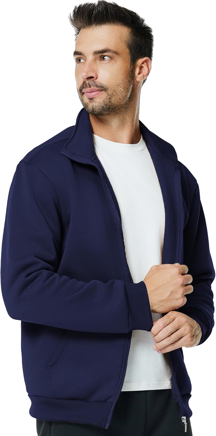 Men's Fleece Full Zip Up Sweatshirt Casual Lightweight Long Sleeve Mock Neck Jackets with Pocket - Image 2