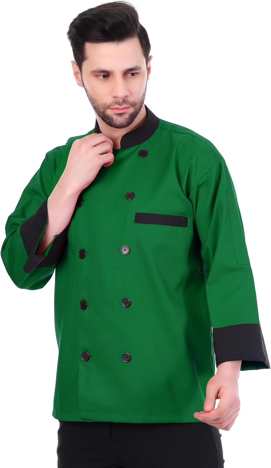 FL-08 Black Collar Cuff Chef Jacket | Chef Coat | Chef Uniform for Men | Light Weight Chef Dress for Kitchen
