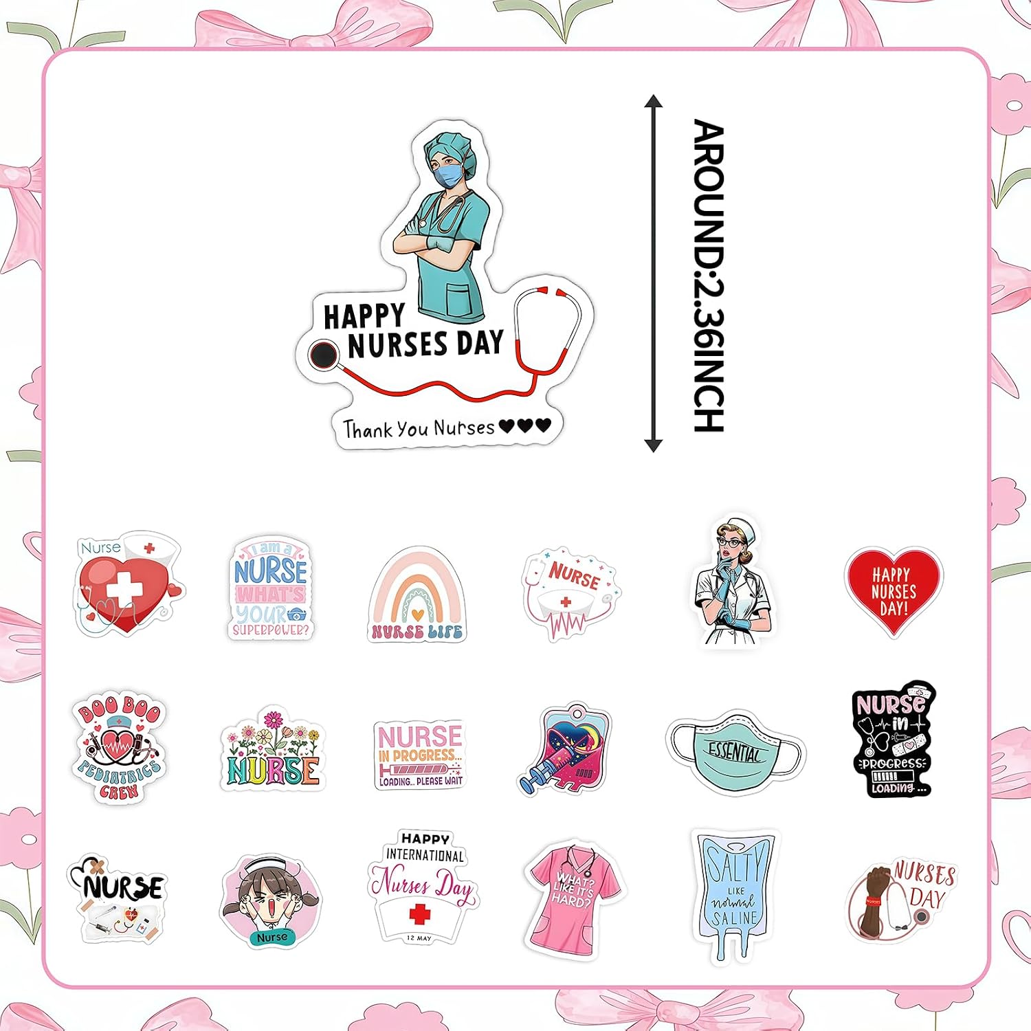 220Pcs Funny Nurse Stickers, Holographic Healthcare Stickers, Health Doctor Decal, Nurse Appreciation Gifts, RN Party Supplies, Nursing Week Party Favors Healthcare Medical Hospital Stickers image 2