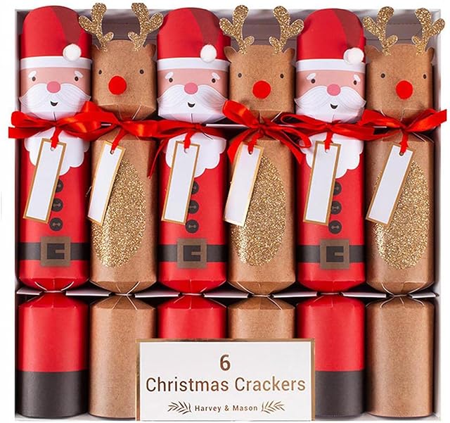 Harvey and Mason Christmas Crackers Box of 6 Family Xmas Gift Santa Reindeer Children's Design