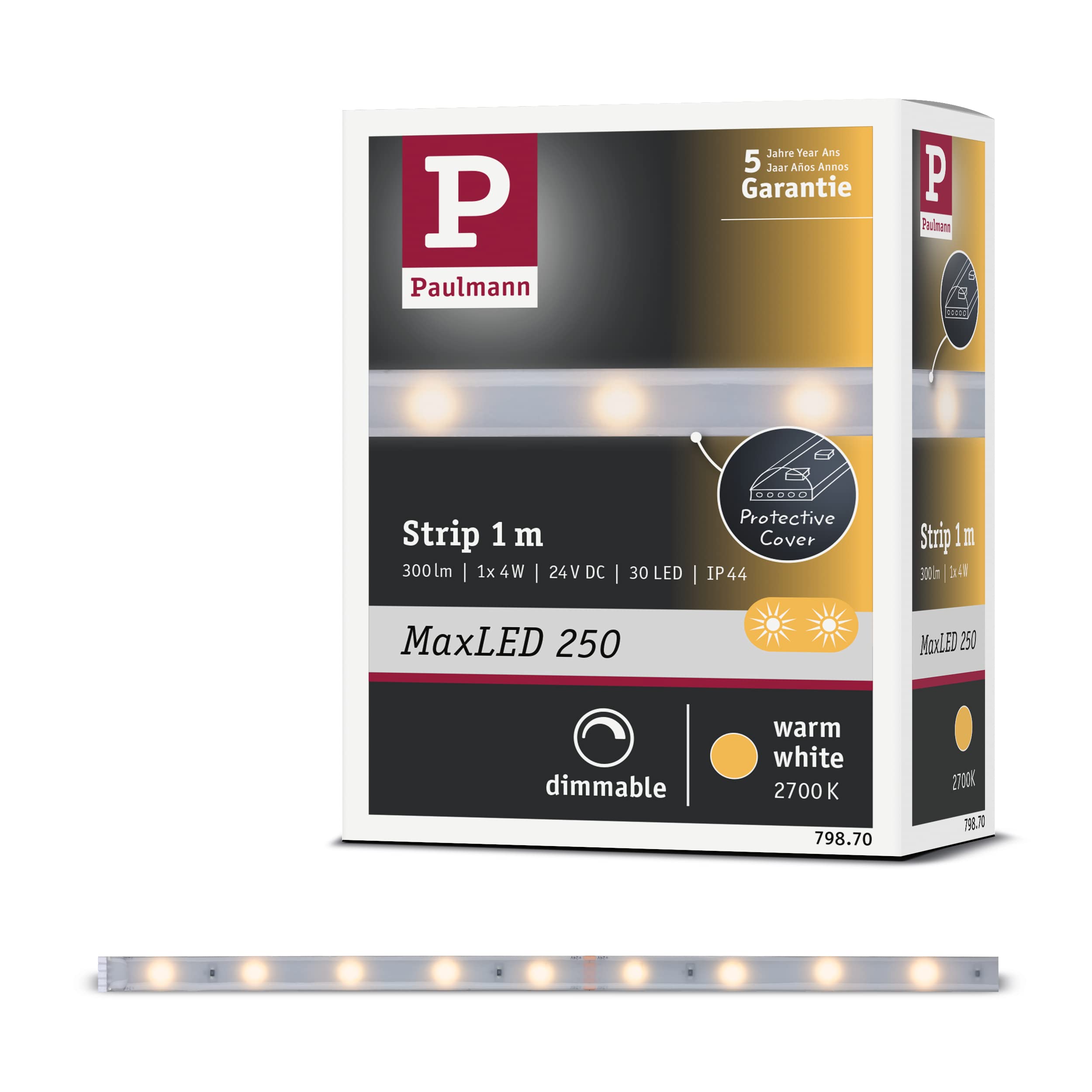 Paulmann 79870 MaxLED 250 LED Strip 1m Warm White IP44 Protect Cover incl. 1x4-watt Strip Lighting Strip 2700 K