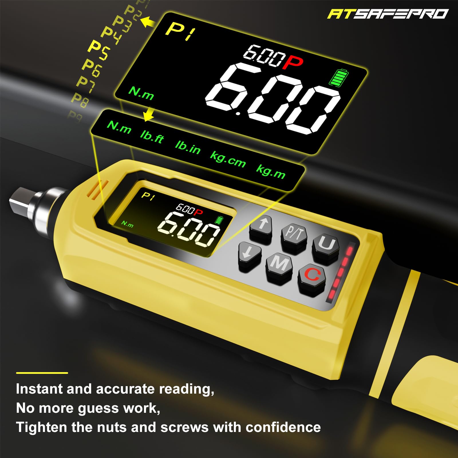 ATsafepro Elektroniczny Wkrętak Dynamometryczny 1/4 Cala, 0,09-6 Nm, 46 Elementów,Dokładność ±1%, Brzęczykiem I Wyświetlaczem LCD,Do Konserwacji Rowerów, Sprzętu Precyzyjnego, Majsterkowania