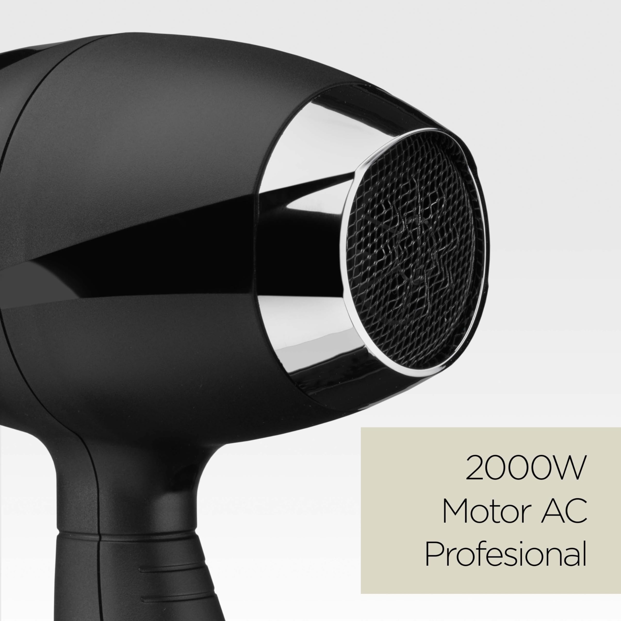 BaByliss Secador de Pelo Shine Pro 2200 – Tecnología iónica, 2200 W, Antiencrespamiento, Difusor y Boquilla Concentradora, Fabricado en Italia, Negro, 6713DE