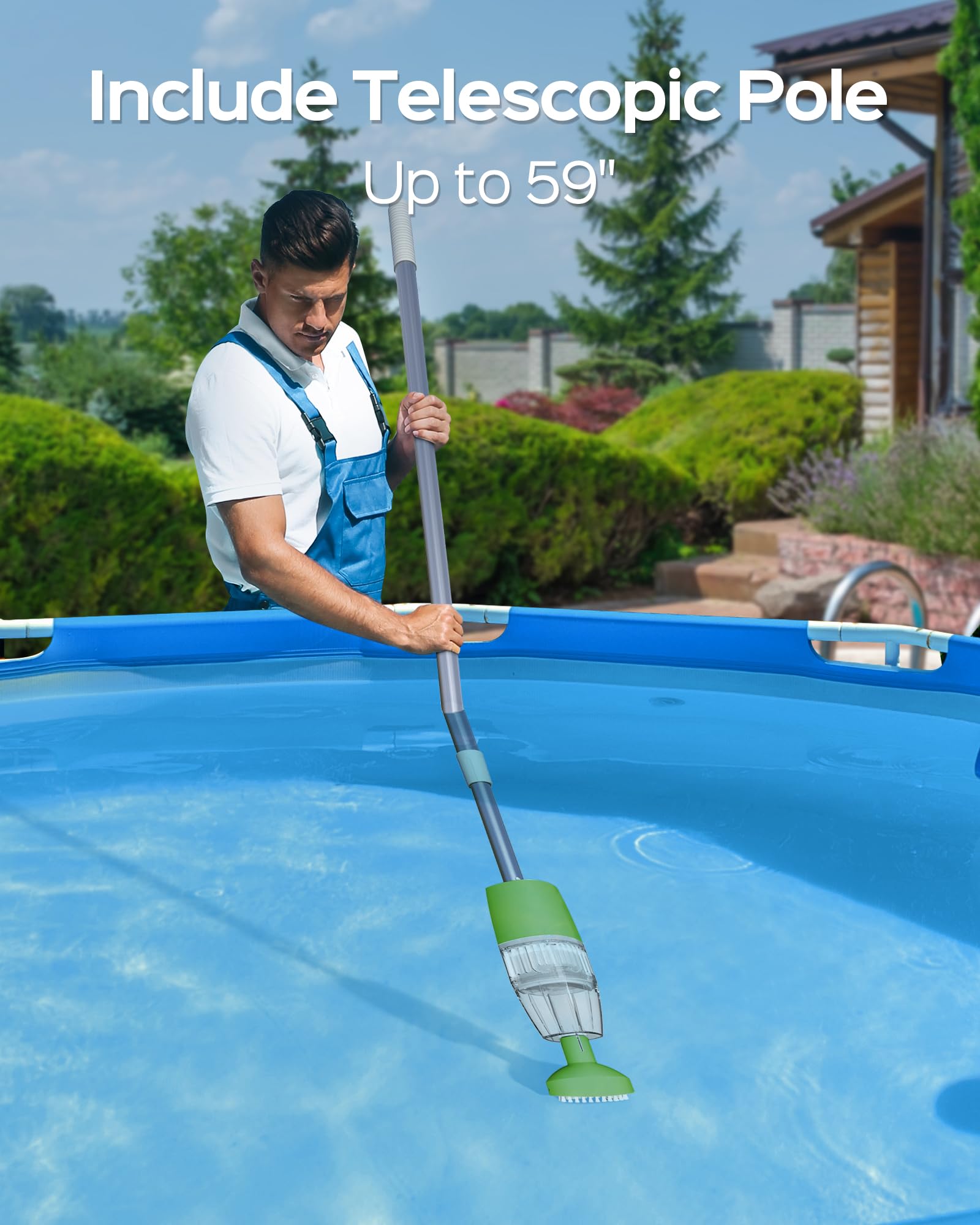 WYBOT (2024 Upgraded) Handheld Pool Vacuum with Telescopic Pole, Strong Suction for Deep Cleaning, 60 Mins RunningTime, Rechargeable Cordless Pool Cleaner for Spas/Hot Tubs/Small Pools Cleaning,Green