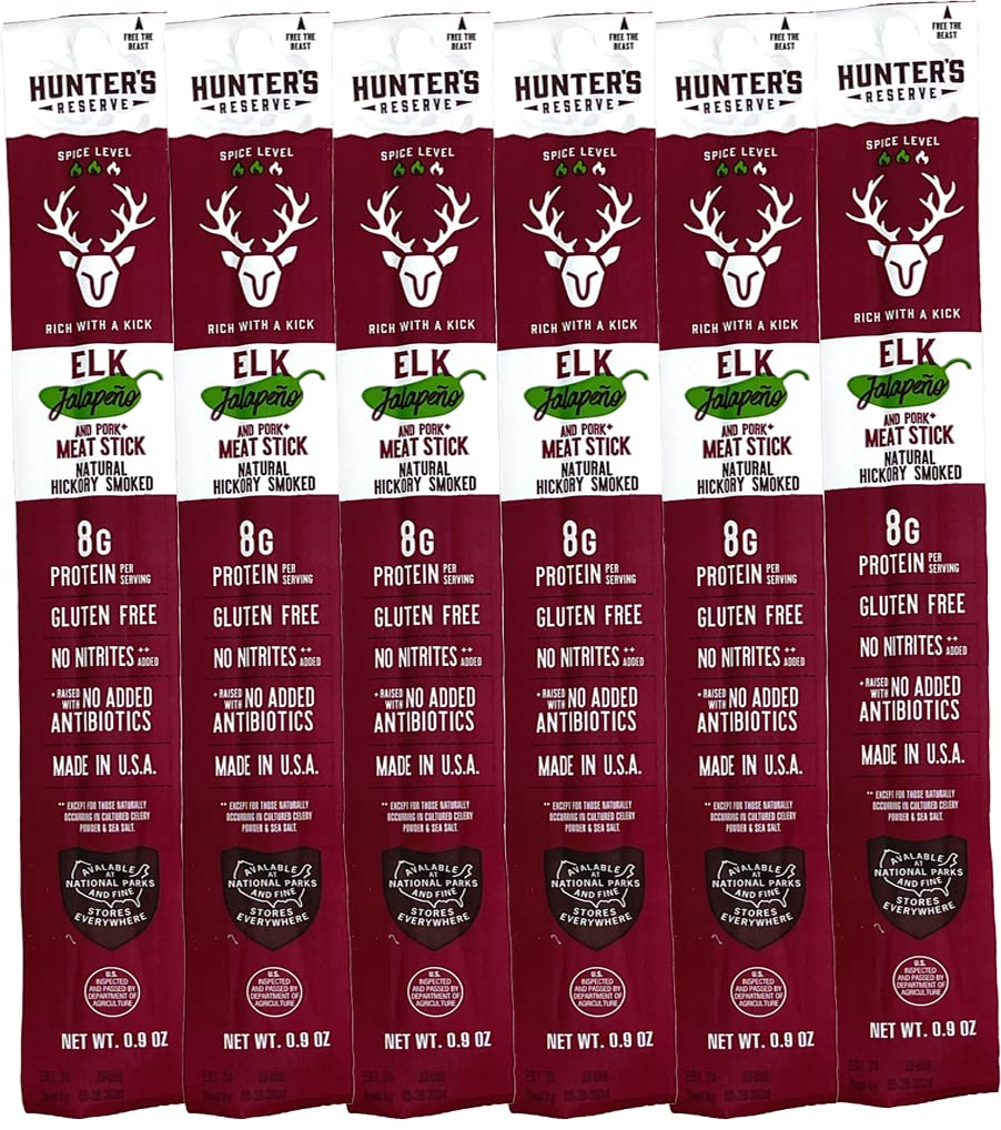 Hunter's Reserve - Exotic Meat Trail Sticks - Adventure You Can Taste - Wild Game Jerky Sticks (ELK JALAPENO, 6ct)