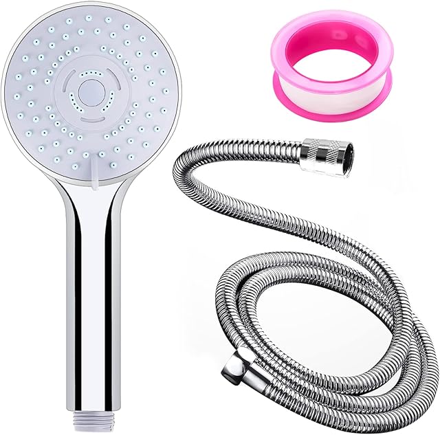 Shower Head with Hose Set, Universal Stainless Steel Shower Hose and Head 2m, Replacement Metal Shower Pipe Cable, High Pressure Shower Head with 3 Modes Spray Functions for Bath Shower