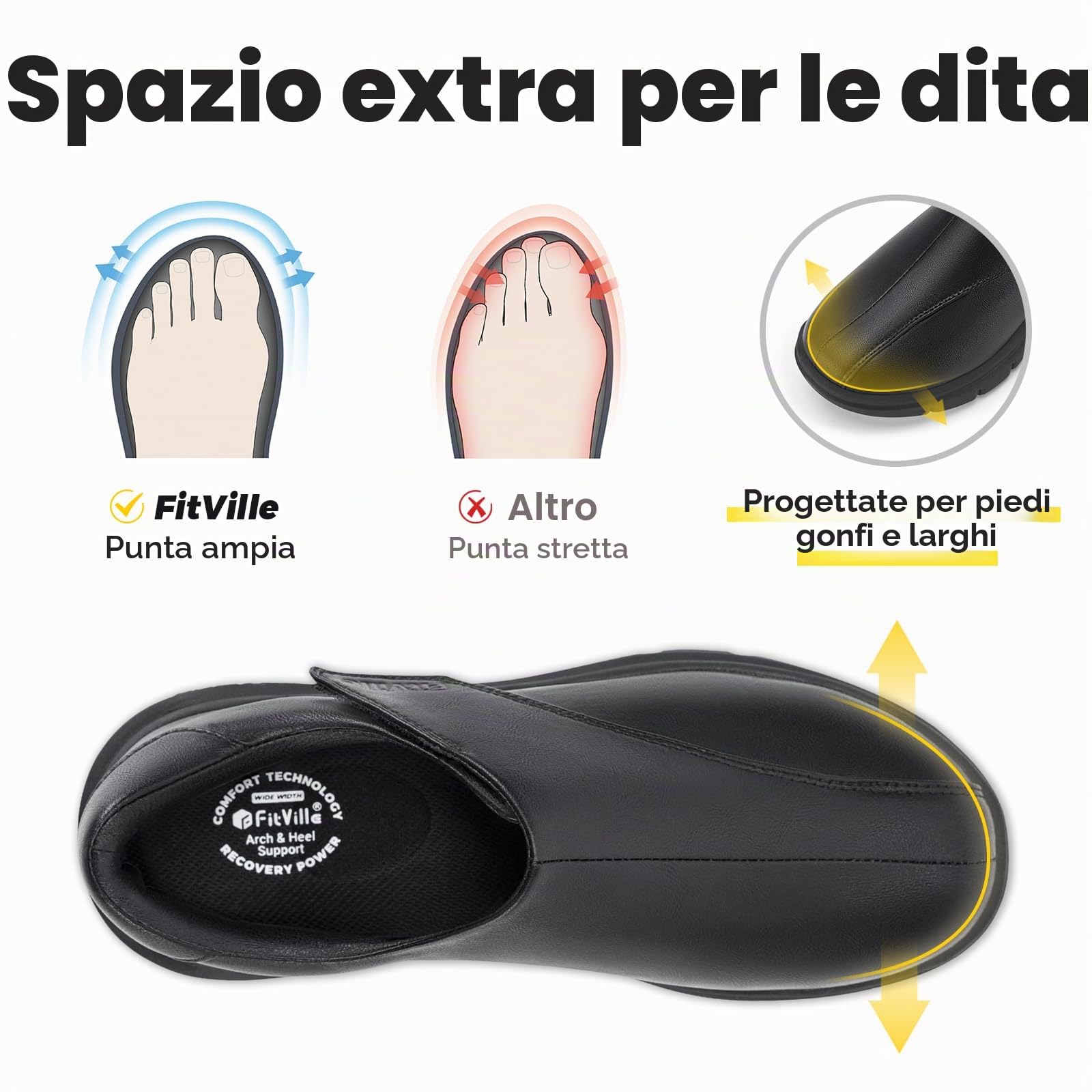 FitVille Extra Larghe Scarpe da Uomo in Pelle con Strappo Scarpe da Passeggio Business Casual per Piedi Gonfi EasyTop Deluxe V1