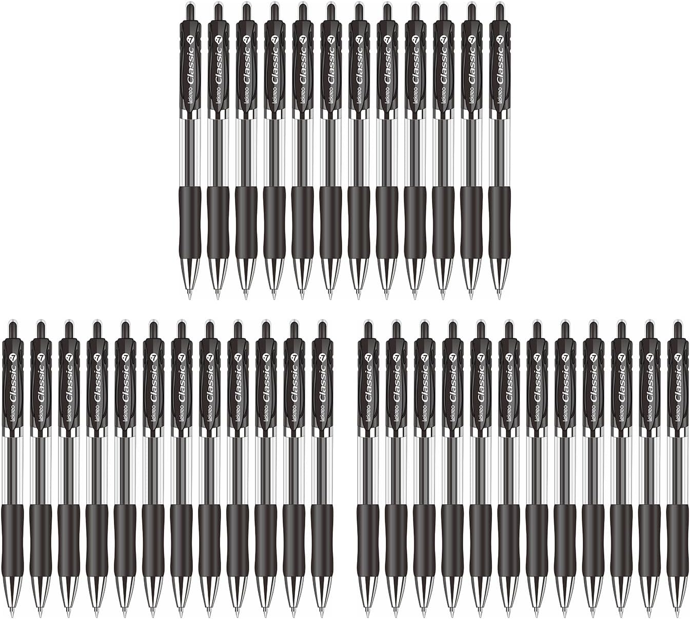 Classic Retractable Gel Roller Pens, 0.7mm Fine Point Black Ink (Black - 36 Packs)