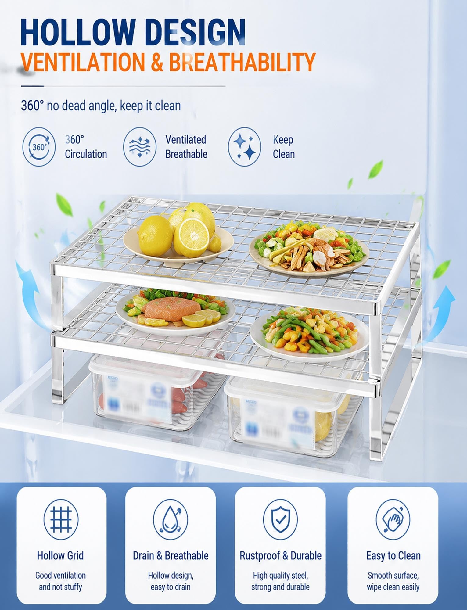 Estante organizador for refrigerador, estante apilable for refrigerador | Maximice el espacio del refrigerador con Piso apilables for platos(Black,19.7x10.6x6in(500x270x150mm))