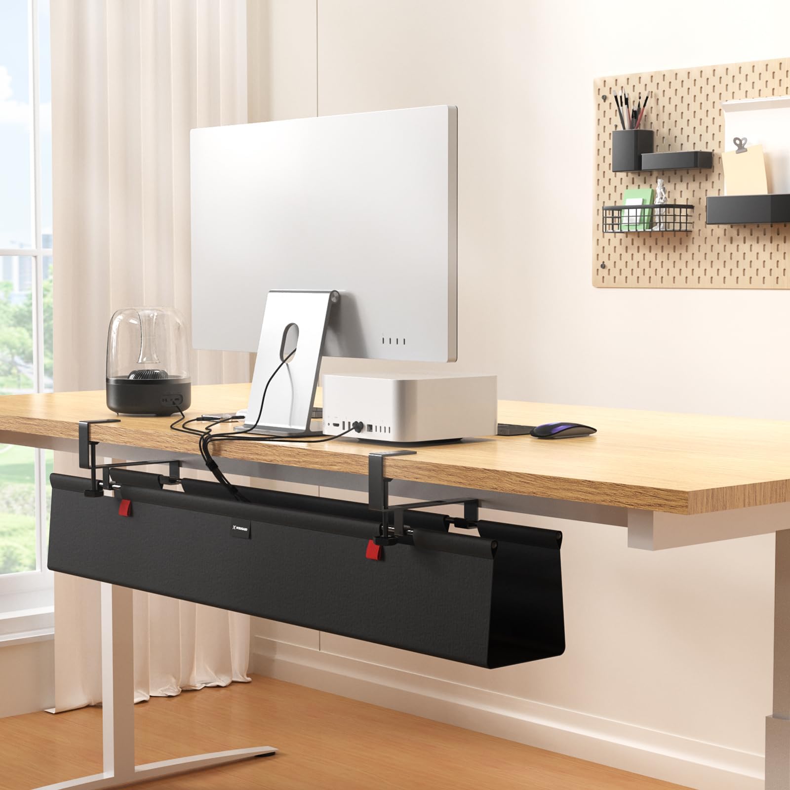 Plateau de Rangement de Câbles 120cm sous Bureau, Gestionnaire de Câbles sans Perçage, Tissu Oxford 600D, pour Bureau et Maison, Noir