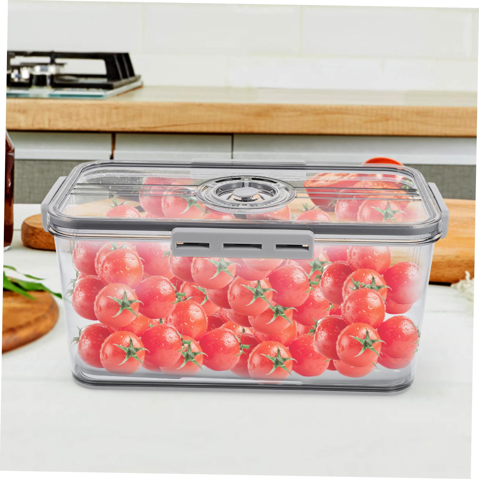 DECHOUS Contenitore con Coperchio, Scatola Frigo Ermetica in Pet, Organizer per Frutta e Verdura con Piastra Drenante, per Cucina e Armadietti