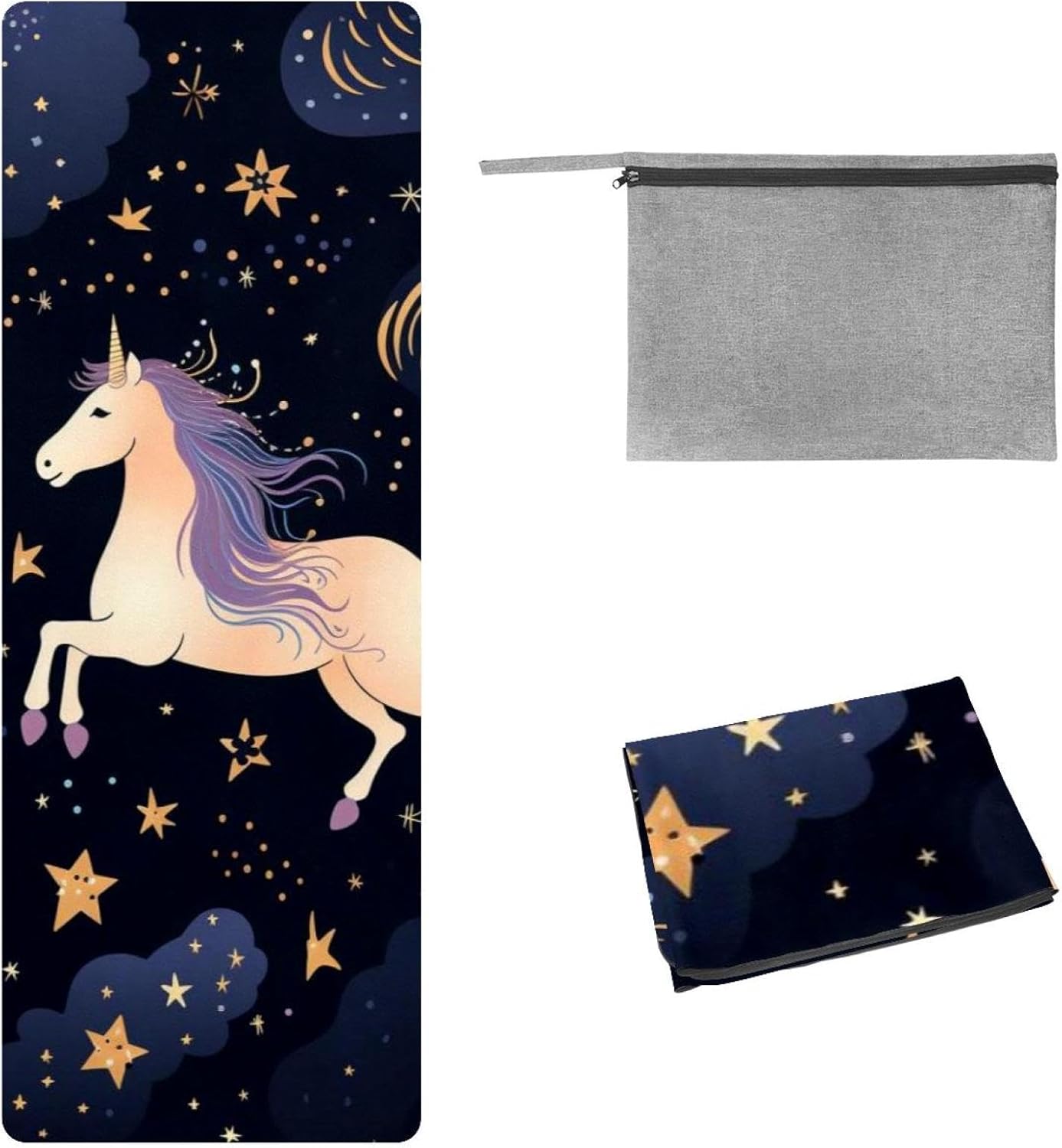 Yoga Towel, Galaxy Unicorn Pattern Non Slip Sweat Absorbent Hot Yoga Mat Towel for Hot Yoga, Pilates and Fitness - 72.8" x 26.8"