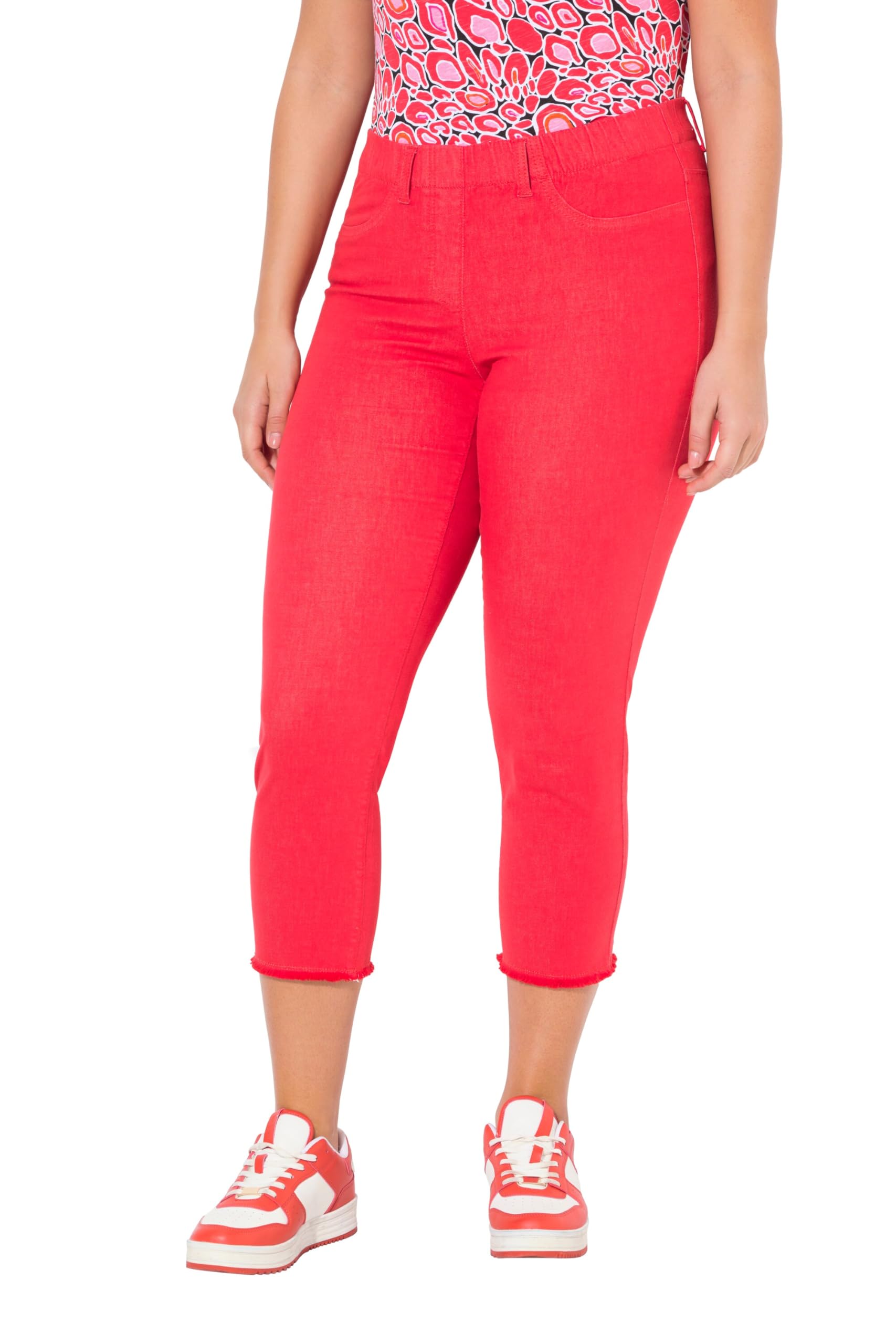 Ulla Popken Damen große Größen Übergrößen Plus Size 7/8-Hose Sienna, Fransensaum, schmales Bein 818073