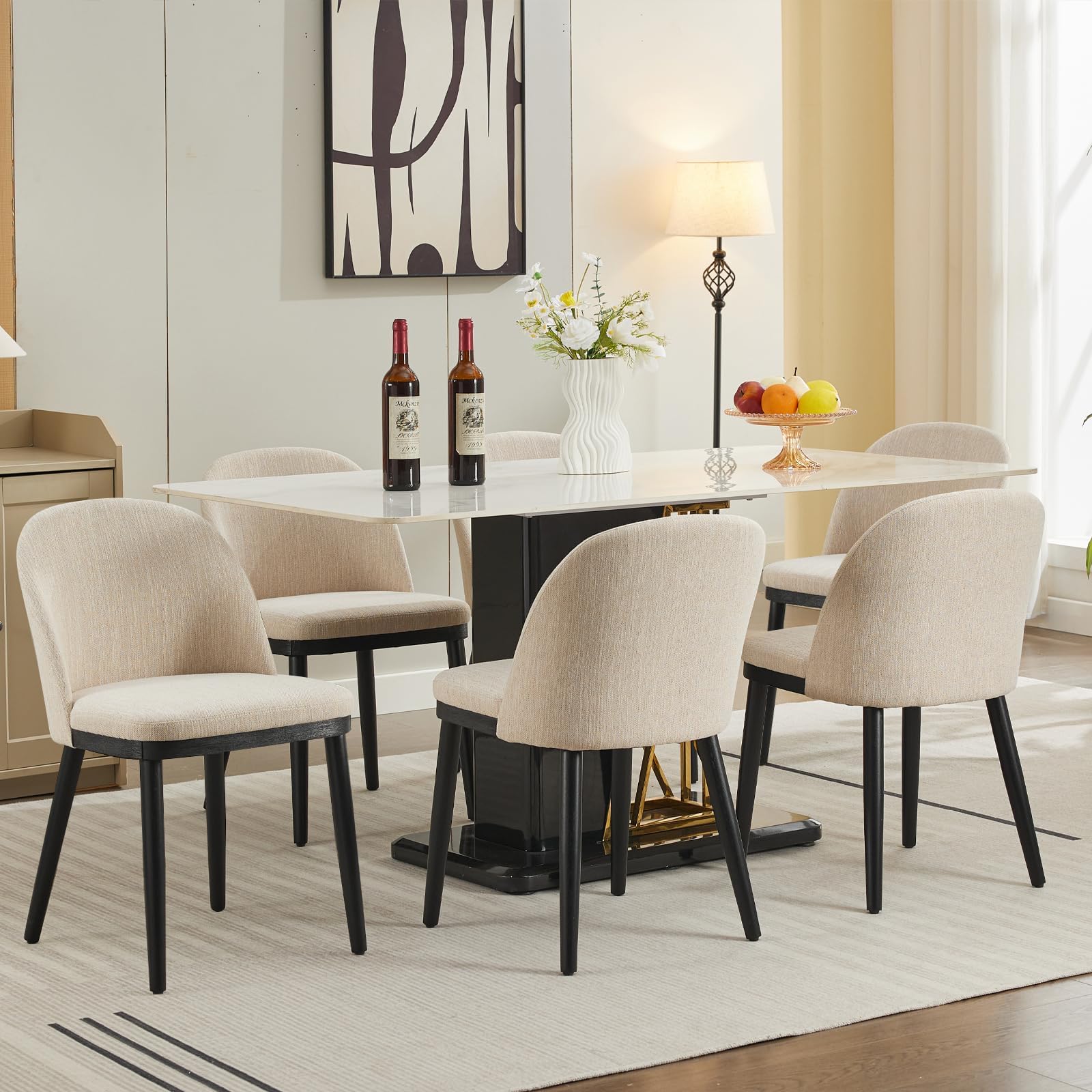 Photo 1 of ***STOCK PHOTO FOR REFERENCE ONLY, 2 CHAIRS ONLY***Garvee Wooden Dining Chairs Set of 6, Upholstered Kitchen Dining Room Chair, Modern Linen Fabric Farmhouse Dinner Chair with Leveling Feet/High Backrest Support for Dining Room, Living Room,Beige