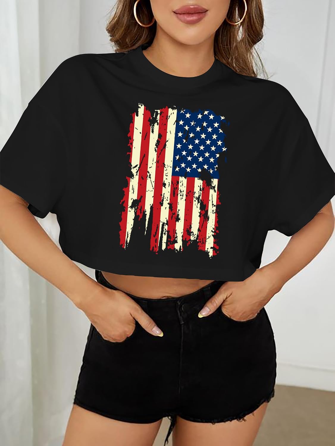 hohololo USA Crop Tops Women 4th of July Shirts Patriotic Shirt American Flag Tee Memorial Day Tshirt Girls Crop Tops thumbnail