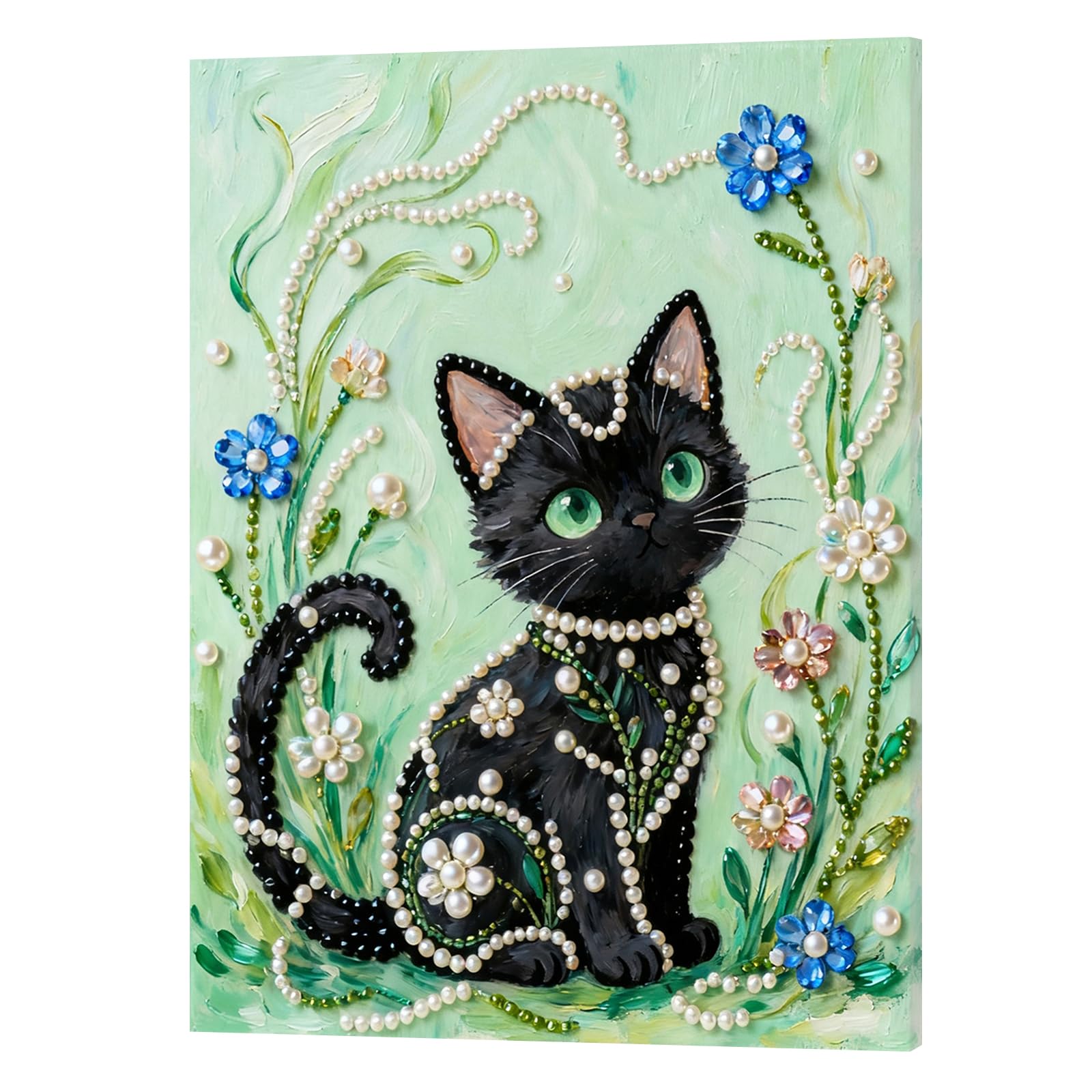 DIY Pearl Painting Kit with Wooden Frame, 3D Plastic Pearl Gemstone Ocean Art Craft for Adults Beginners, Diamond Art Kits for Adults, Home Wall Decor Ready Gift for Women(Black Kitten)(40 * 50cm)
