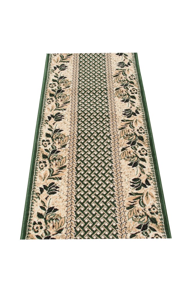 TAPISO Atlas Teppich Läufer Meterware Flur Kurzflor Wohnzimmer Küche Karo Streifen Floral Blumen Grün Creme Meliert ÖKOTEX 80 x 390 cm