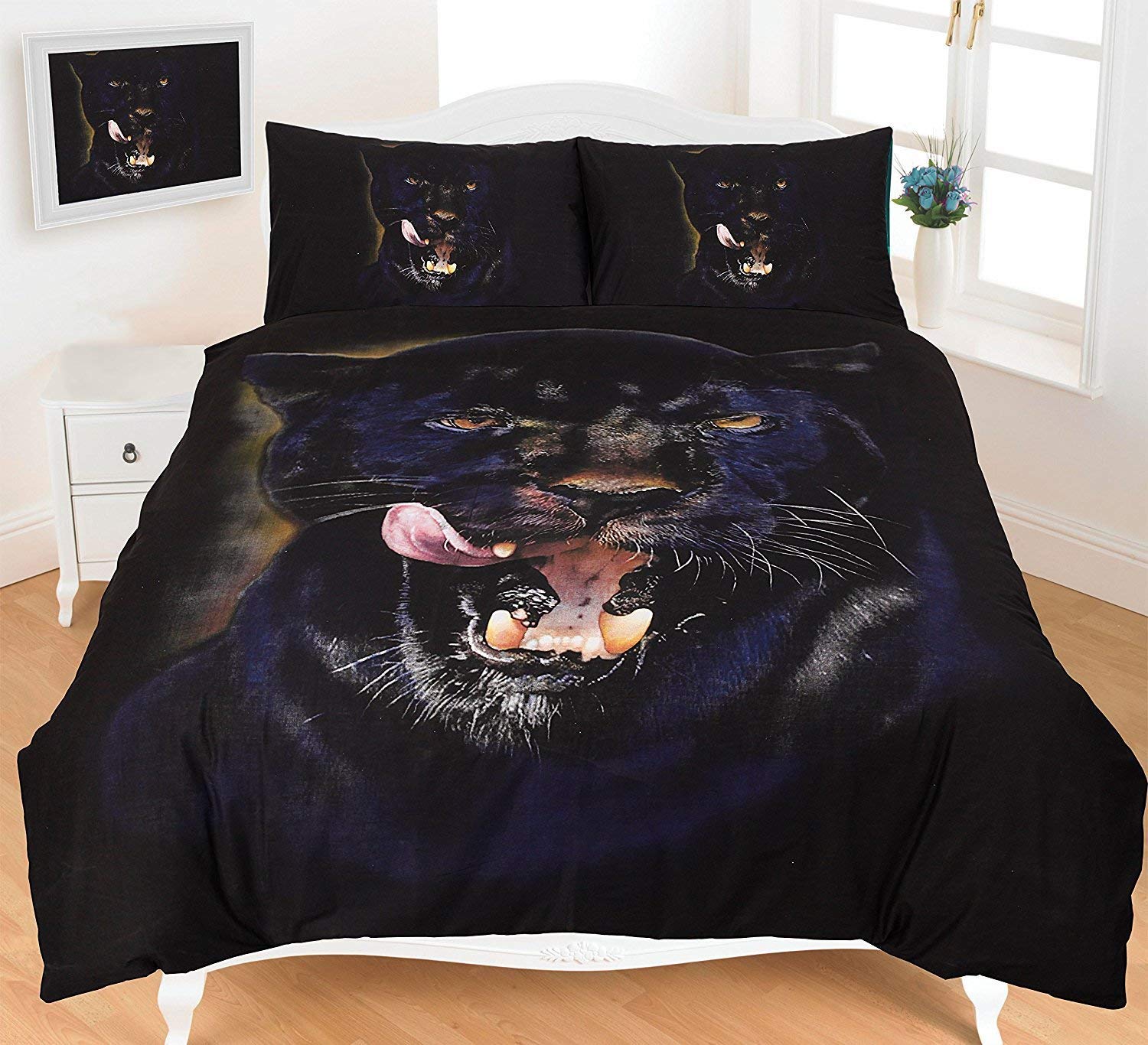 R&Z 3D Animal Designs Luxury Duvet Cover Sets Quilt Cover Sets Reversible Bedding Sets With Pillow Cases (Black Panther, Double)