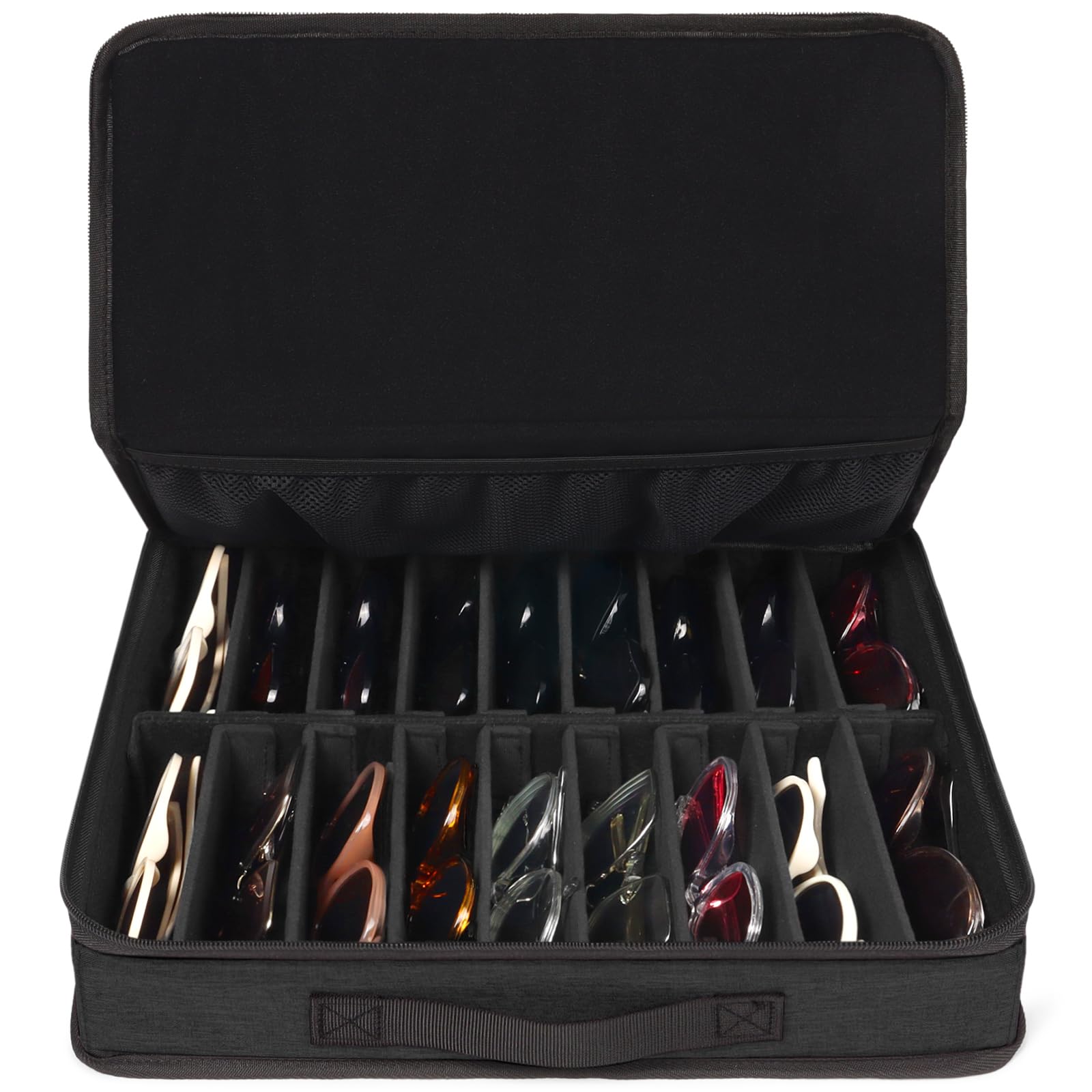 Bukere Sunglasses Organizer Case, 18 Adjustable Slots for Multiple Pairs Eyeglasses, Travel Glasses Holder Storage Box