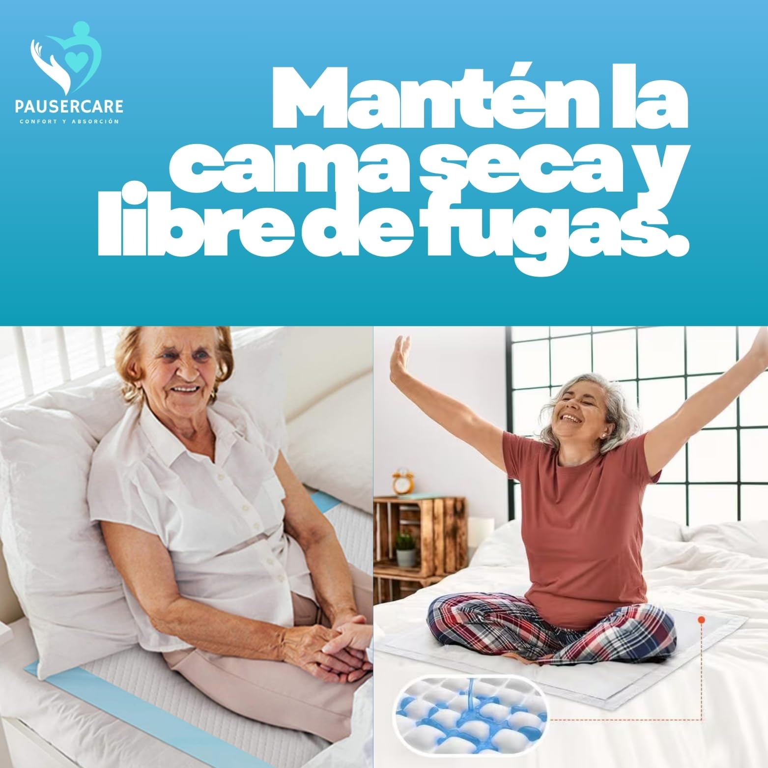 Empapadores PAUSERCARE Incontinencia - Desechables 60x90 CM- 20Ud - Protectores Cama Absorbentes para Adultos, Bebes Perro Gato. Higene, Hospital, Protección Sanitaria Y Doméstica - Salvacamas