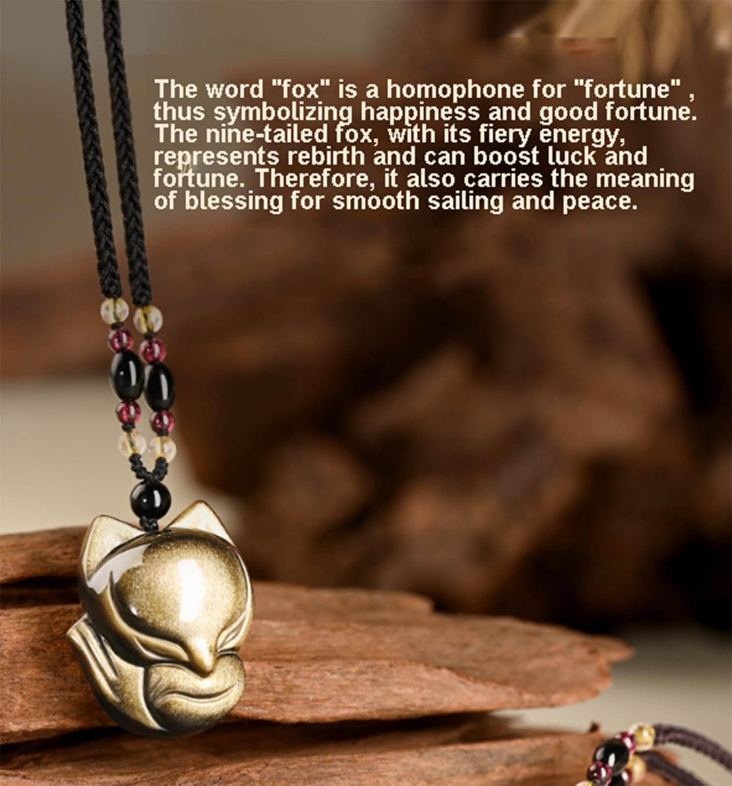 Collana con ciondolo a forma di volpe in ossidiana per uomo e donna, collane con pietre di cristallo fatte a mano, gioielli Feng Shui con pietre preziose, regalo per ricchezza ,Golden obsidian