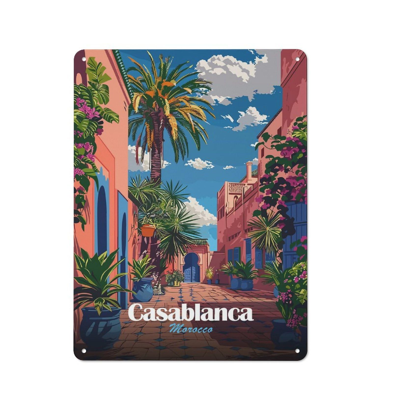 Junmoney Casablanca, Morocco Travel Nostalgic Decorative Tin Plaque 40X30cm, Classic Pub Decor For Diner, Restaurant, Shed Or Kitchen