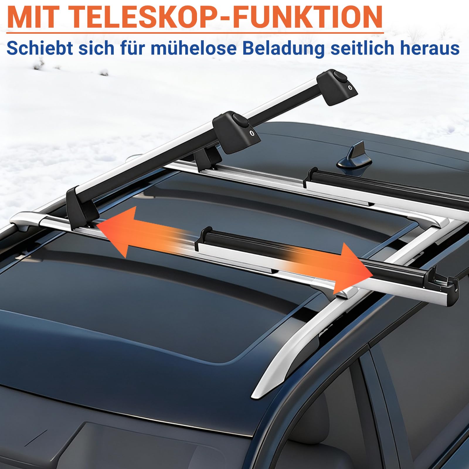 Set di 2 barre per sci e snowboard, in alluminio con sistema di binari, universali per travi trasversali, trasporto di sci e snowboard