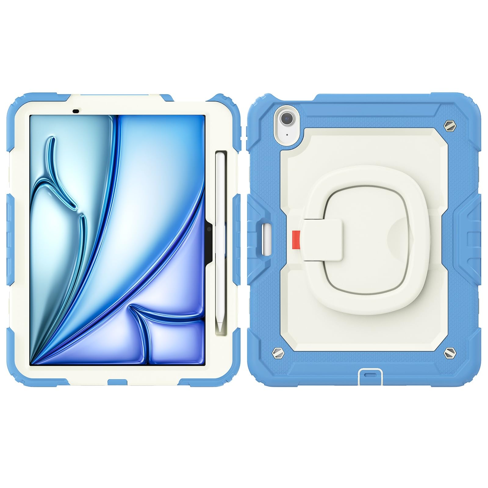 Kompatybilny z iPad Air 11 cali M2 2024 A2902 A2903 A2904 Etui uchwytem na ołówek + ochraniacz ekranu, pełna ochronna obudowa solidnym obrotowym Silikonowe etui(Blue 4)