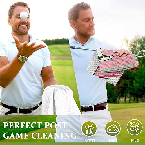 Miniatura 4 de Swooflia Toalla de golf con clip para bolsas de palos de golf para hombres y mujeres, accesorios de golfistas, hojas de pájaros, microfibra grande,