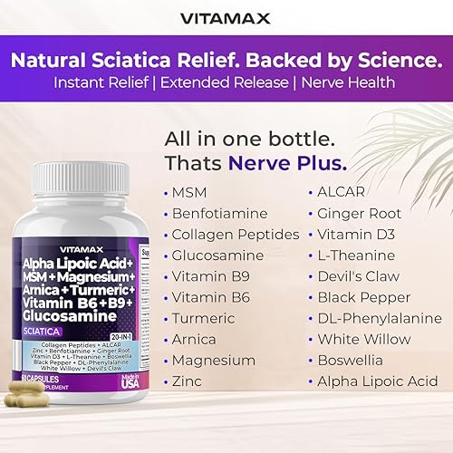 Miniatura 2 de Apoyo a la salud del nervio ciático - Cápsulas de suplemento para el nervio ciático con ácido fólico, guisante, glucosamina, MSM, complejo de