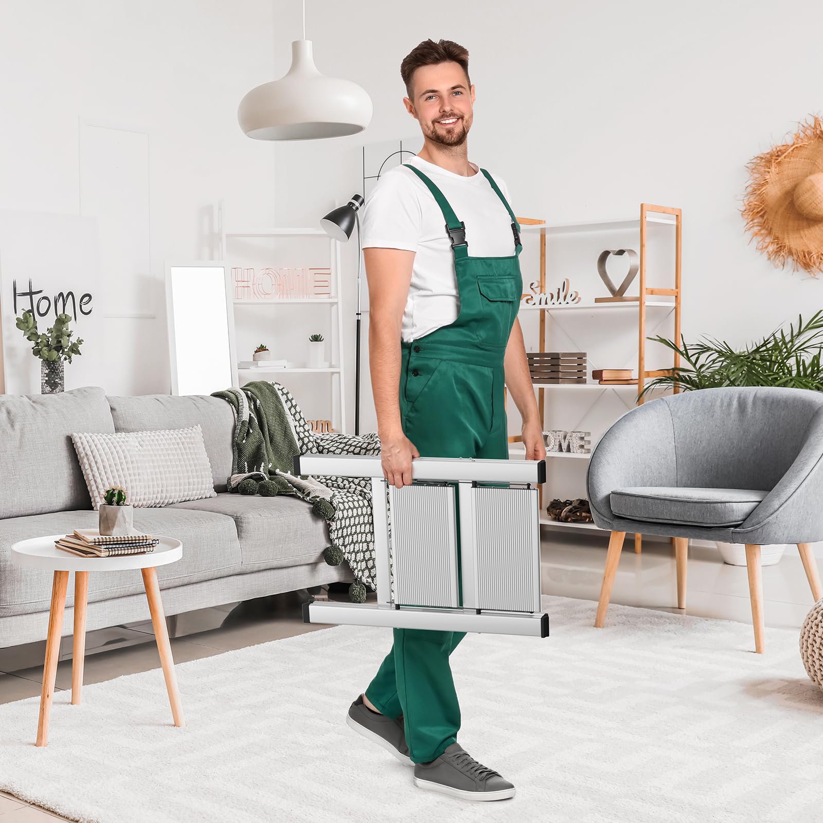 TLGREEN Aluminiowa drabina 2-stopniowa, składana, odporna na rdzę, antypoślizgowa, do gospodarstwa domowego, wielofunkcyjna, zajmuje mało miejsca, obciążenie do 150 kg, do kuchni, gospodarstwa