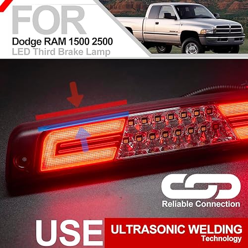 Miniatura 9 de LED Third 3rd Brake Light Rear Cargo Lamp High Mount Stop Light for 1994-2001 Dodge RAM 1500 2500 3500 Red Lens LED Center Mount Brake Stop Tail